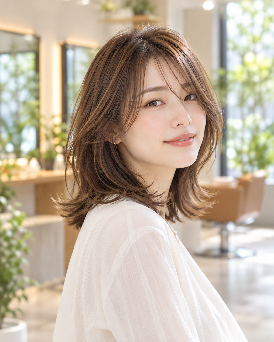 女性モデルのミディアムレイヤースタイル